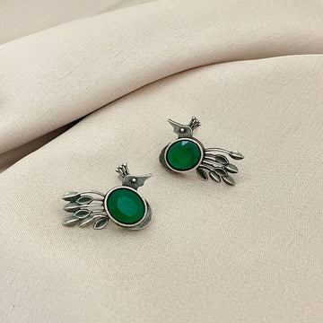Silver-Plated Brass Peacock Bird Earrings
