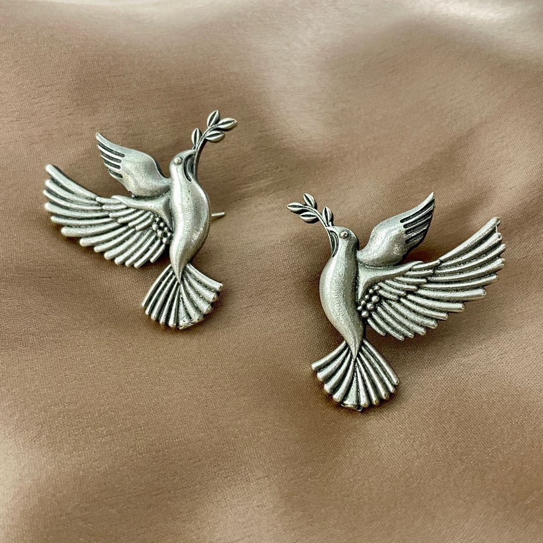 Silver-Plated Brass Pigeon Earrings