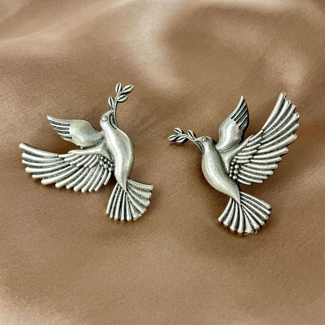 Silver-Plated Brass Pigeon Earrings