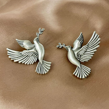 Silver-Plated Brass Pigeon Earrings
