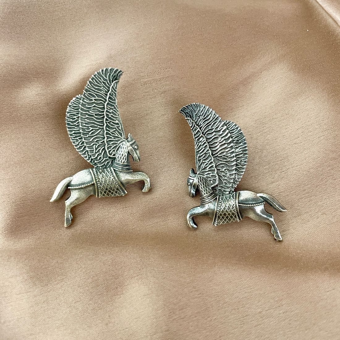 Silver-Plated Brass Winged Horse Earrings