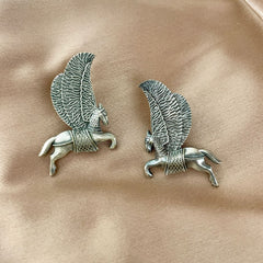 Silver-Plated Brass Winged Horse Earrings