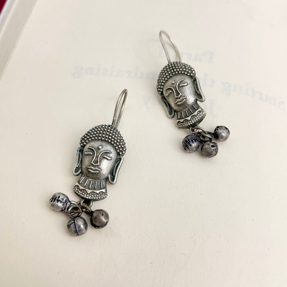 Silver-Plated Buddha Earrings