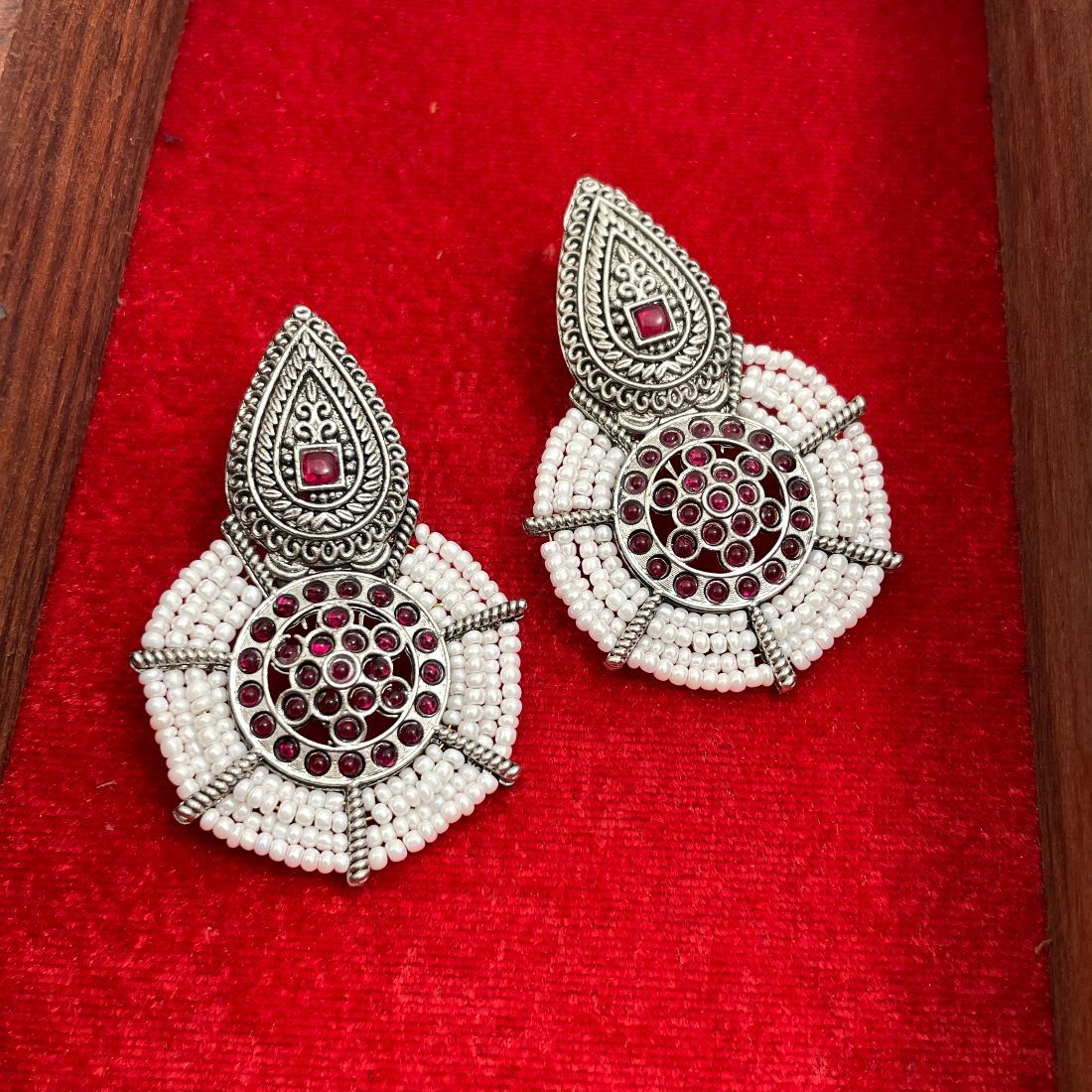 Silver-Plated Handcrafted Seed Beaded Earrings