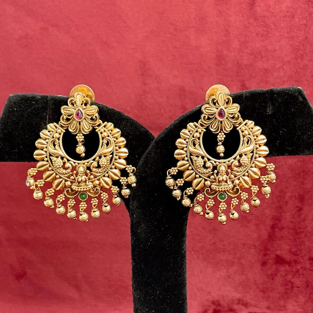 South Indian Gold-Plated Temple Laxmi Earrings