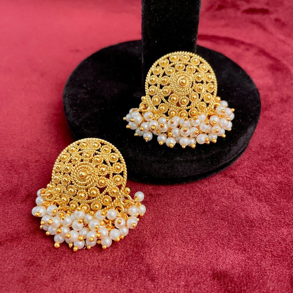 South Indian Gold-Toned Guttapusalu Pearl Stud Earrings