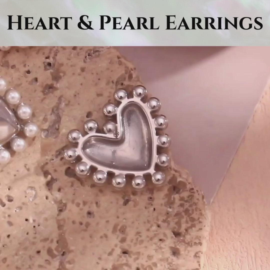 Jazbaat Gold & Silver-Plated Heart-Shaped Pearl-Embellished Stud Earrings (Set Of 2)
