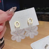 Jazbaat White Flower Petal Korean Dangle Earrings